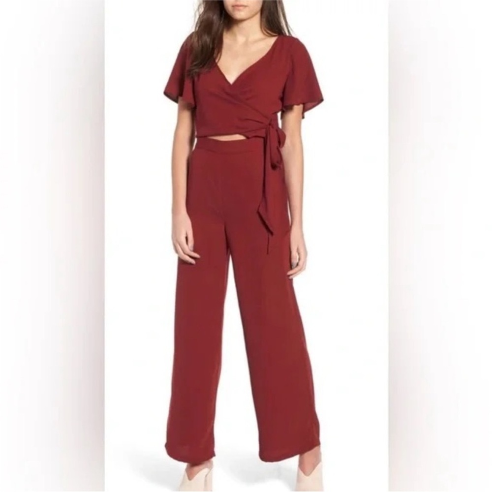 Leith Red Grape Wide Leg Wrap Top Jumpsuit Small